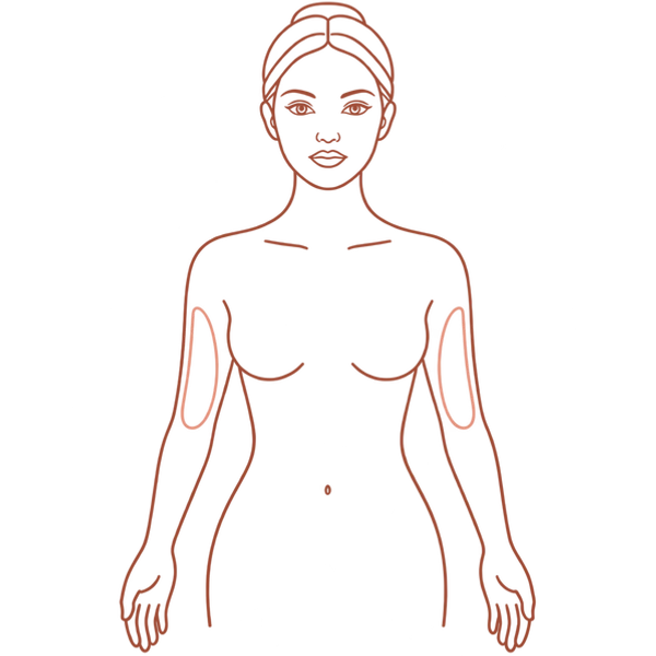 Illustration of a figure marking the upper arms for Thermage FLX skin tightening in London